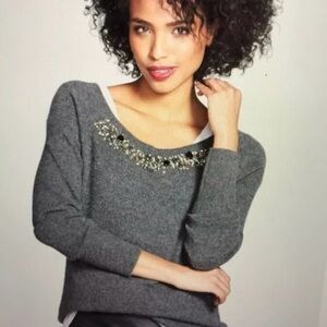 Halogen Jeweled Cashmere Sweater in Gray Size Large Petite